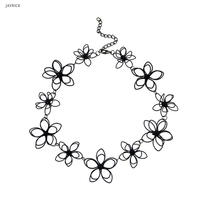 JAVRICK Flower Necklace Short Choker Floral Black Jewelry Women Clavicle Chain Statement