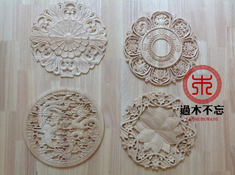 Wood dongyang wood carving fashion circle flower wood eight treasures applique fireplace round flower gate flower