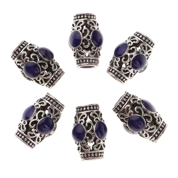 6pcs Tibetan Silver Color Hollowed Spacer Beads Tube Round Alloy Large Hole Charm Beads for European Bracelet DIY Jewelry Making