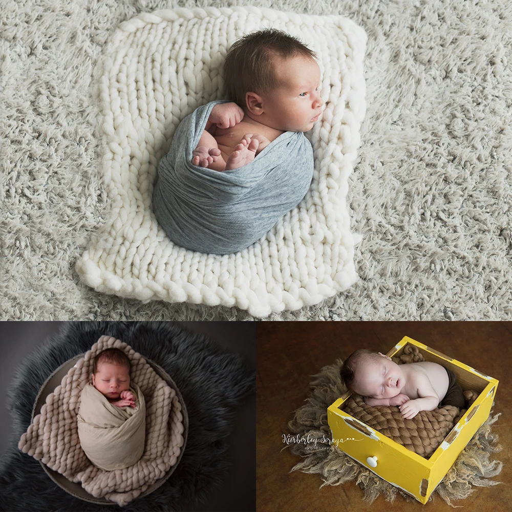 

5PCS/Lot 45x40cm Handwoven Soft Acrylic Blanket Basket Filler Newborn Baby Photography Accessories Infant Photo Shooting Prop