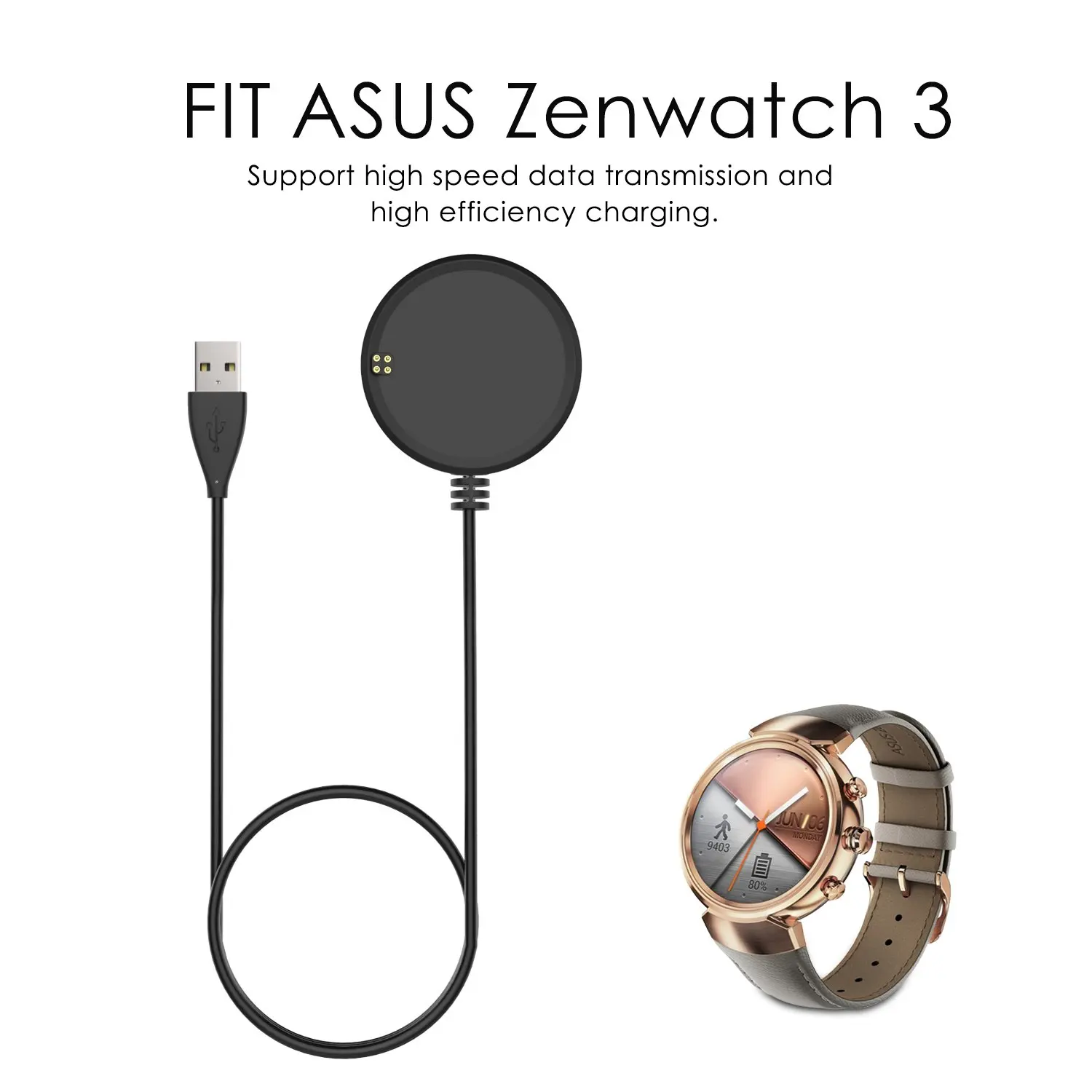 ASUS Zenwatch 3 Charger, Replacement Magnetic Charging Dock Station with USB Charging Cable for ASUS Zenwatch 3 Smart Watch