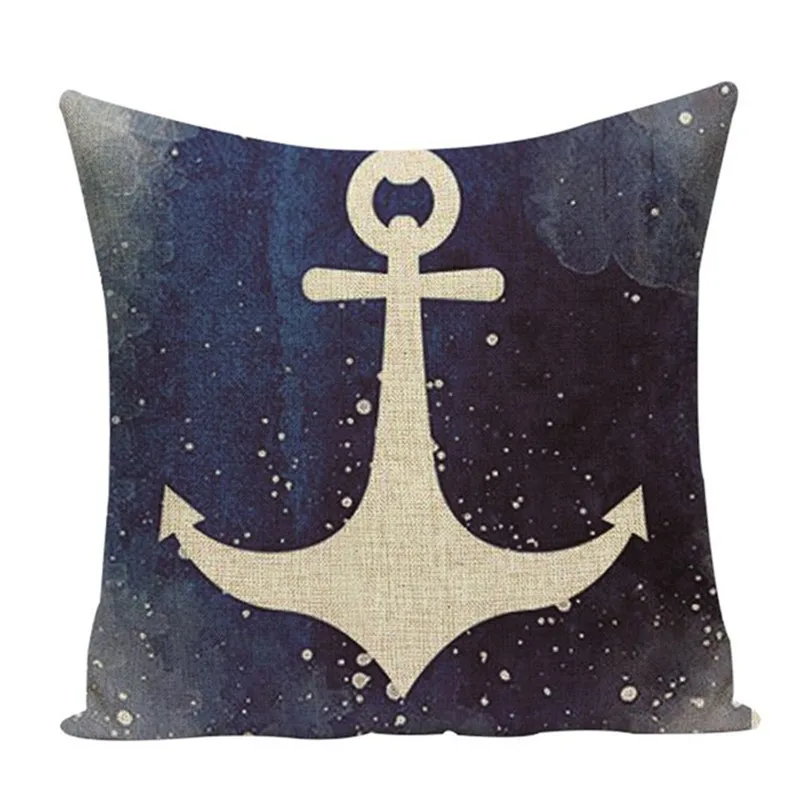 Customized Pillowcases Blue Sea Nautical Buoy Anchor Cushions Cover Cotton Linen Anchor Geometric Sailing Printed Home Decor