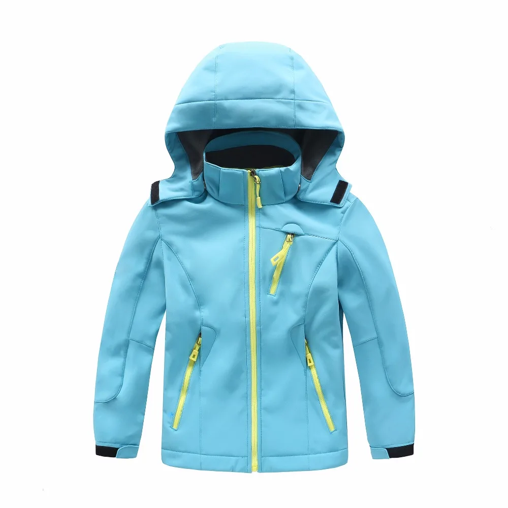 Unisex Plain School Kids Outfits Waterproof Zip Hooded Child Coat Fleece Padded Girls Boys Jackets Children Outerwear 1-12 Years