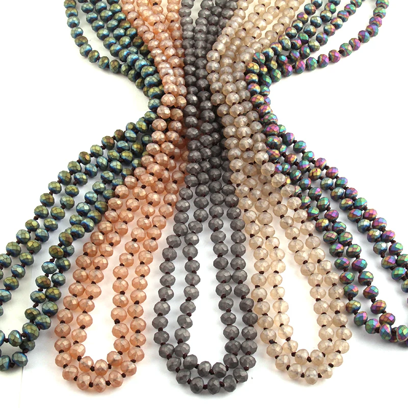 Fashion Bohemian Tribal Jewelry Frosted Crystal knotted long Halsband 5X8 Glass Crystal Necklace