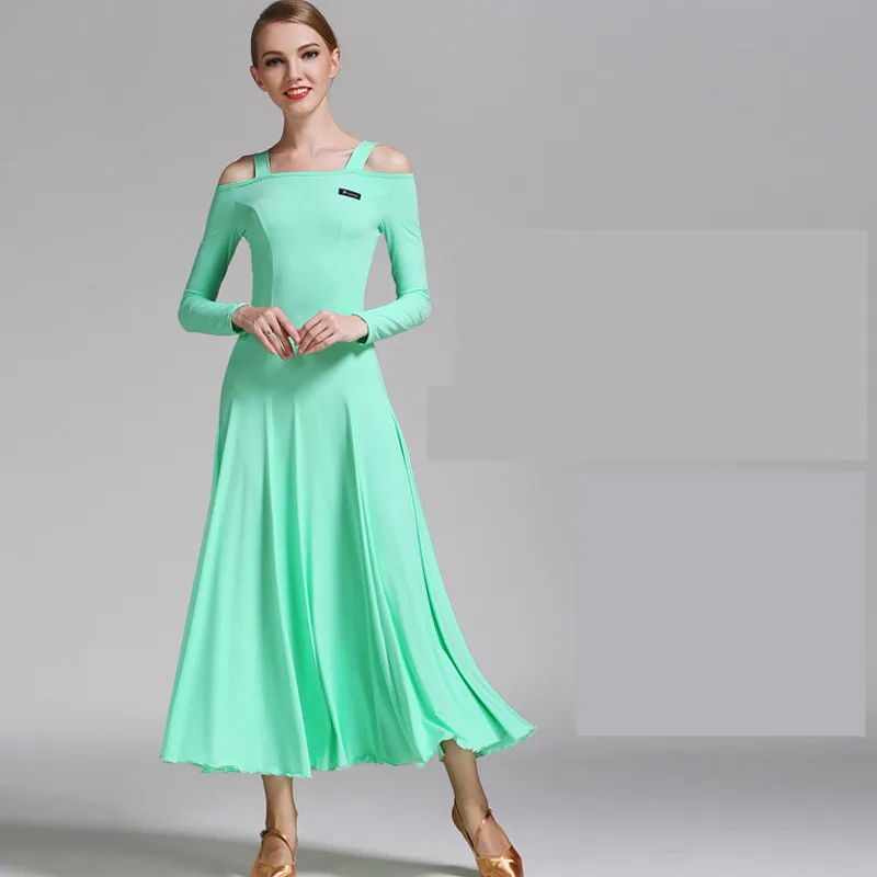 새로운 스타일 레이디 볼룸 댄스 드레스 긴 소매 댄스 경연 대회 드레스 여성 가운 댄스 표준 경쟁 드레스