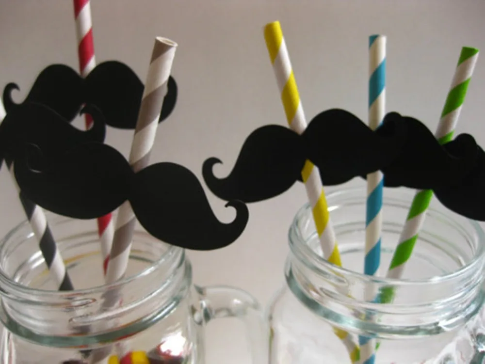 New 50pcs Black Mustache Die Cut With Center Hole for Bendy Straws Party Decoration Wedding Supplies/Favors