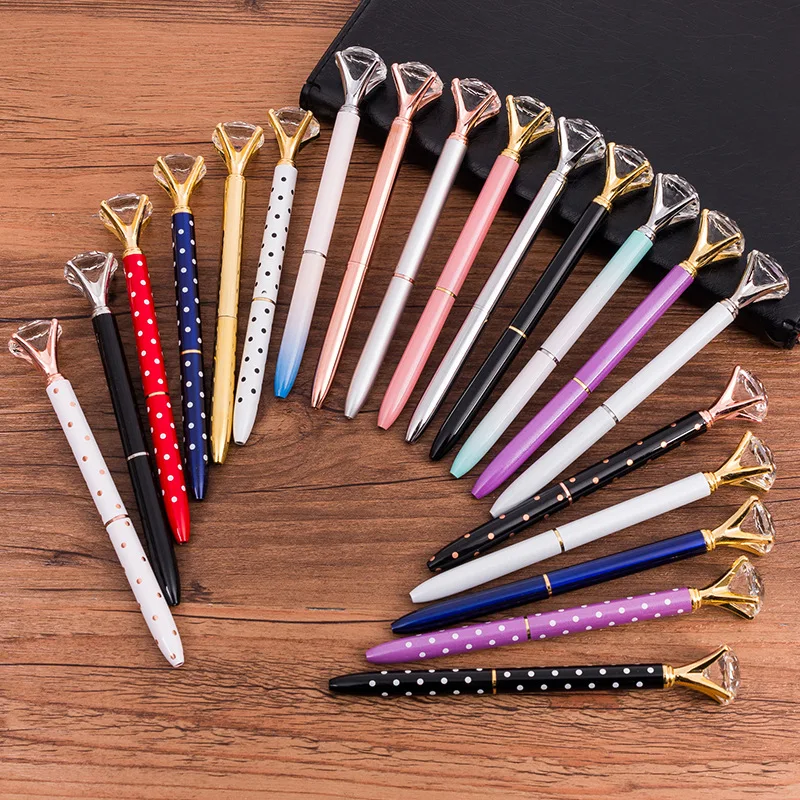 Metal case ballpoint pen Carat diamond ring Crystal pen lady wedding office school supplies gift roller ball pen Rose gold