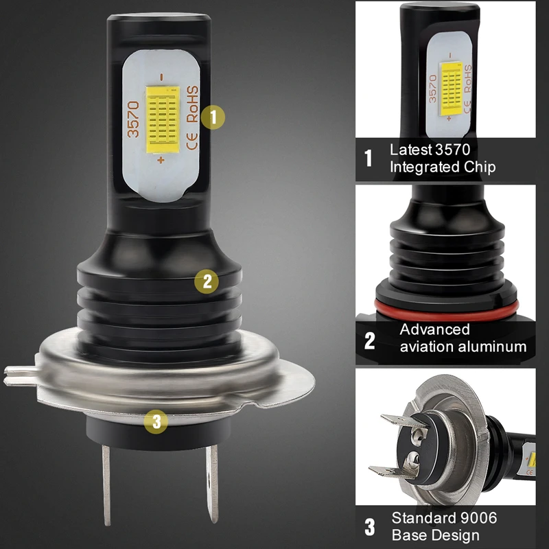 Katur 2pcs Super Bright H7 LED Bulbs Led Driving Running Lights Fog Light Auto Lamp 12V 6000K White High Power 3570 CSP