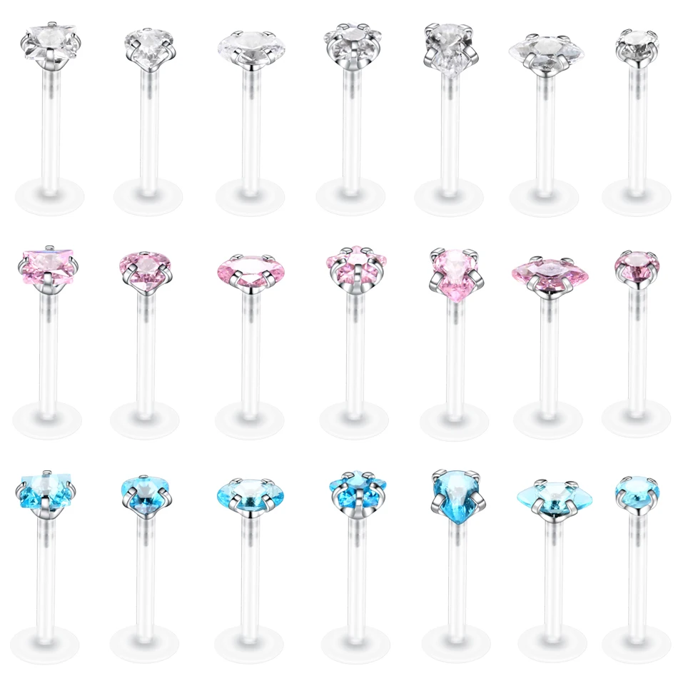 1PC Bioplast Flexible Ear Tragus Cartilage Piercings CZ Gem Labret Ring Lip Piercings Conch Helix Ear Stud Piercings Jewelry 16G