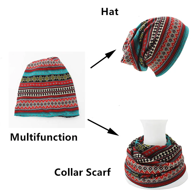 LOVINGSHA Brand Autumn Winter Dual-use Hat For Ladies thin Skullies Beanies Vintage Geometric Design Women Scarf Face Mask HT026