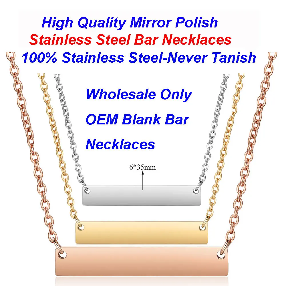 5pcs/lot Stainless Steel Blank Bar Necklaces Wholesale Mirror Polished Vnistar Square Engravable Stamping Charm