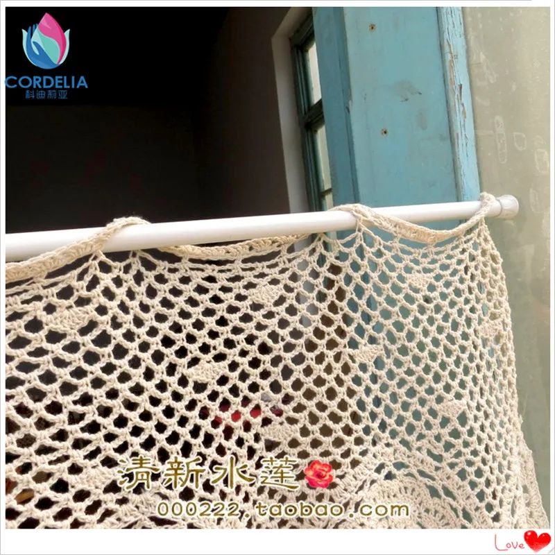 New Fashion Cotton Crochet Lace Curtains Window Cover Crochet Rod Curtain Cutout Coffee Curtain With Flower For Home Decor