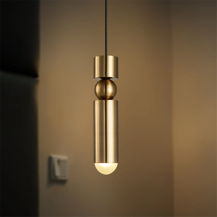 Nordic Gold Cylindrical Bar Pendant Lights Modern Minimalist Bedroom Restaurant Hanging Pendant Lamps Clothing Shop Deco Fixture