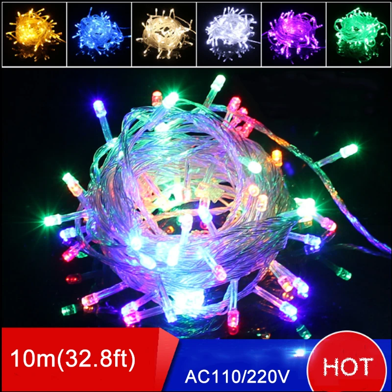 

35pcs/lot Multicolor 10M 100 LEDs LED String Light LED Christmas Light With 8Display Modes For Party Wedding lamps 110 V US plug