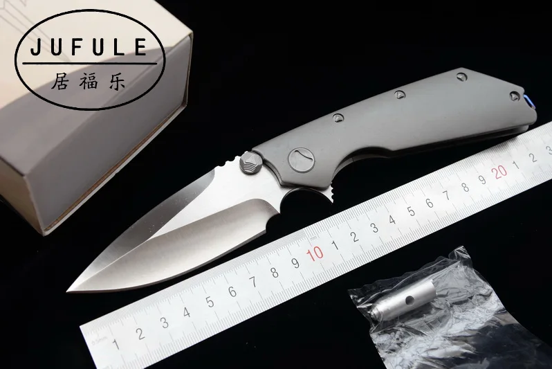 JUFULE Folding D2 Blade Titanium / G10 Bearing Flipper Tactical Kitchen Knife Outdoor Survival Camping Pocket Hunt EDC Tool