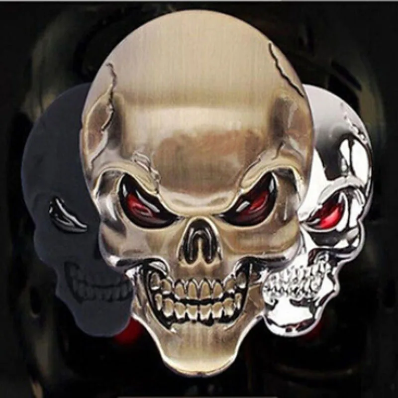 Calcomanía de Metal 3D para coche y motocicleta, pegatinas de calavera negra y dorada, emblema, insignia