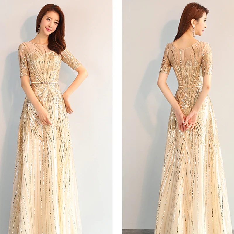 DONGCMY LONG FORMAL MAXI SEQUIN EVENING DRESSES 2024 GOLD COLOR ZIPPER FASHION WOMEN ROBES SOIREES PARTY PERFORMANCE DRESS