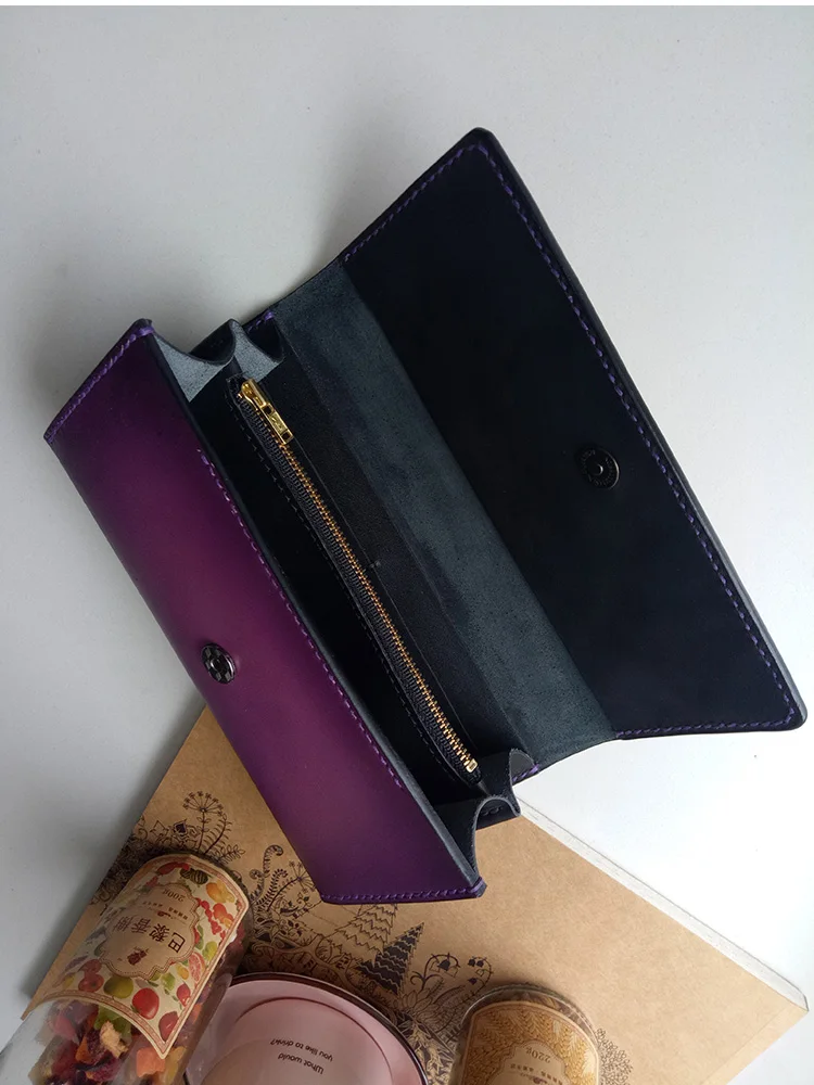 Handmade Violet Noble Wallets Original Design Carving Flower Purses Women Long Clutch Vegetable Tanned Leather Wallet Gift