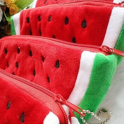 Plush Red Watermelon Coin Bags Fruit Wallet Big Volume Watermelon School Kids Pen Pencil Bag Case Popular Coin Purses