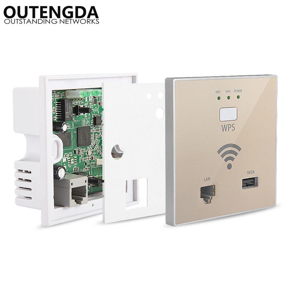 300Mbps In-wall Wireless Access Point Wall Socket Wi-Fi Extender for Hotel Wi-Fi Project Support AC Management & RJ45 USB WPS
