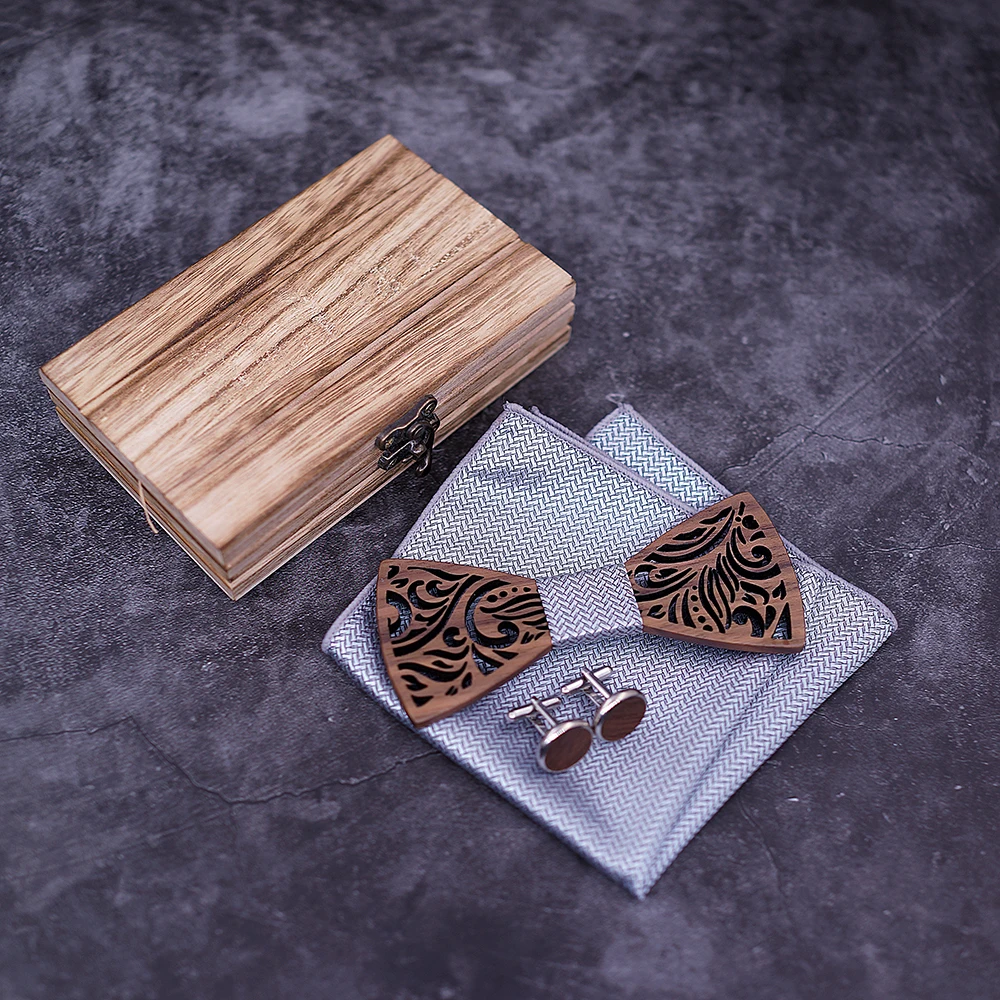 Wooden Bow Tie set and Handkerchief Bowtie Necktie Cravate Homme Noeud Papillon Corbatas Hombre Pajarita Gift for men Chirstmas