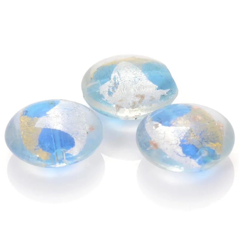 5 Pcs 20x10MM Tinfoi Flat Round Disc Foiled Handmade Glass Lampwork Spacer Beads For Diy Jewelry Making Accessories