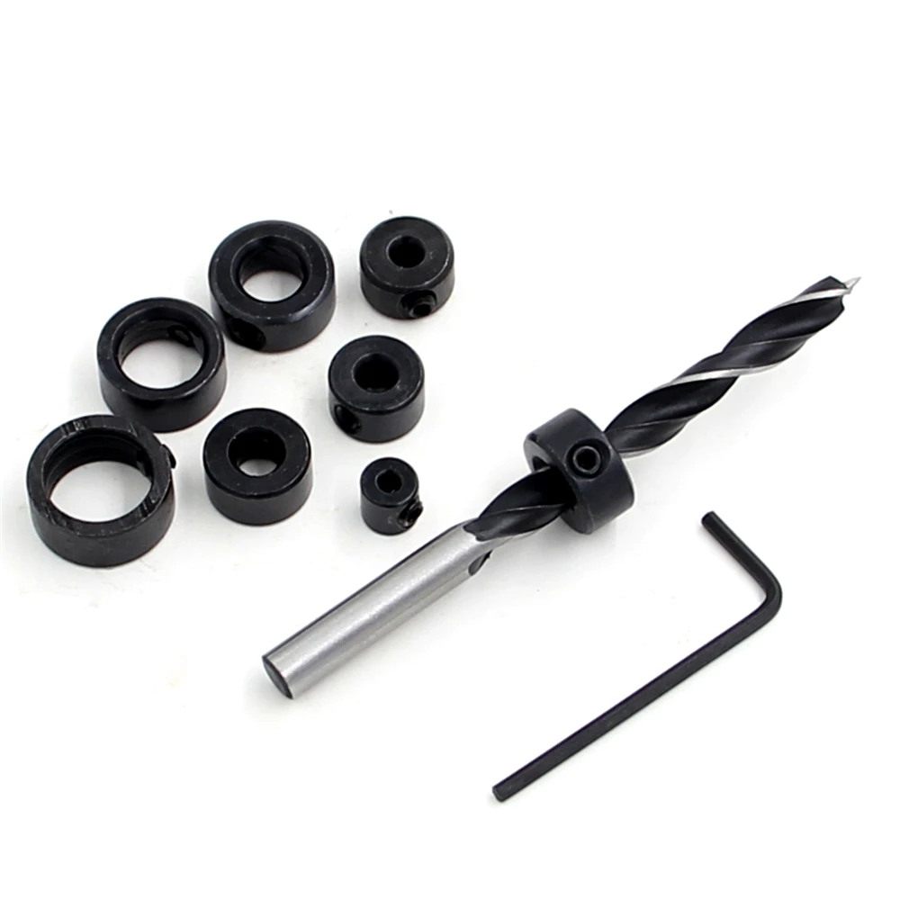 드릴 비트 샤프트 깊이 스톱 칼라 링 세트 3-16mm, 목공 드릴 DIY 스톱 칼라 컨트롤 드릴링 깊이 헥사 렌치 8 개