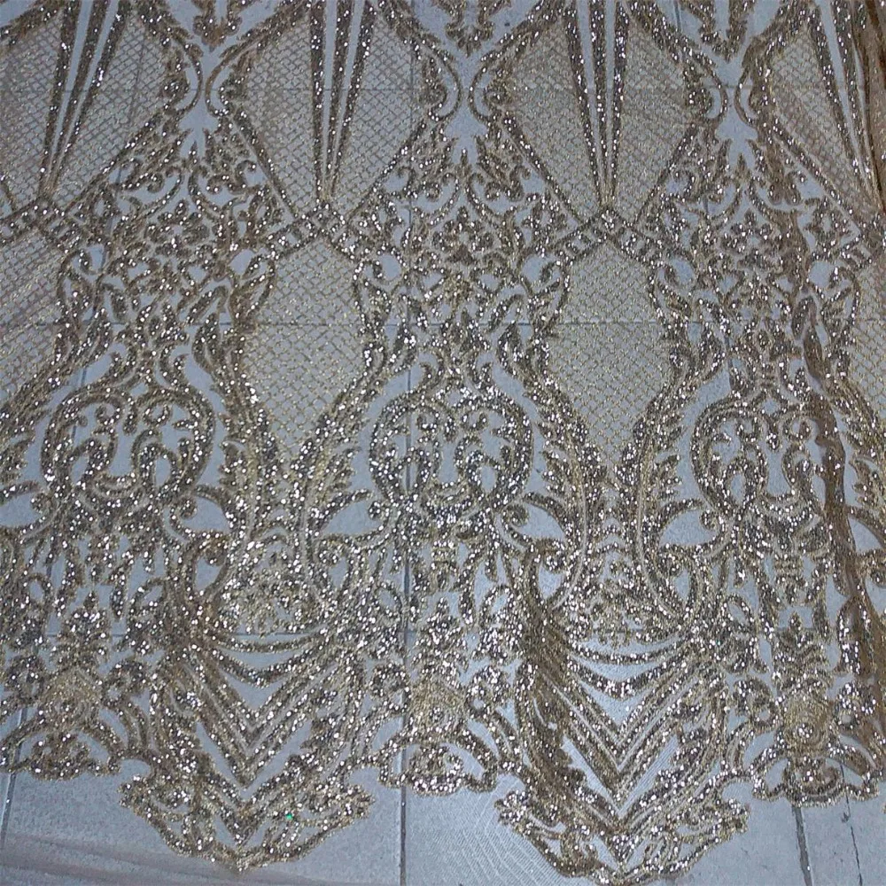 Gold  Wedding African Lace Fabric with gold glitter sequins high quality Nigerian Lace Fabric with sequins sequin fabric