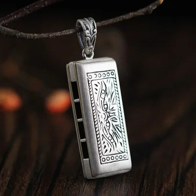 Handmade Harmonica Pendant Vintage Cuboid Geometry Can Blew Original Design 925 Sterling Thai Silver Necklace Men Women Jewelry