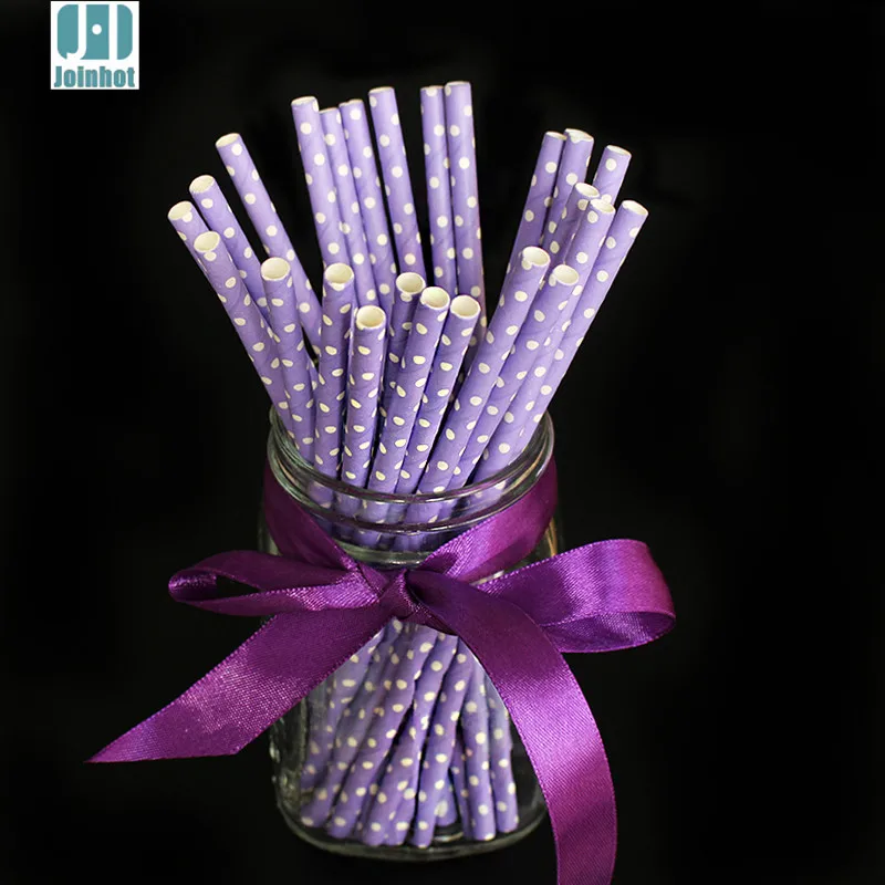 25PCS Polka Dot Purple paper drinking straws creative drinking straw For Wedding decoracion para fiestas