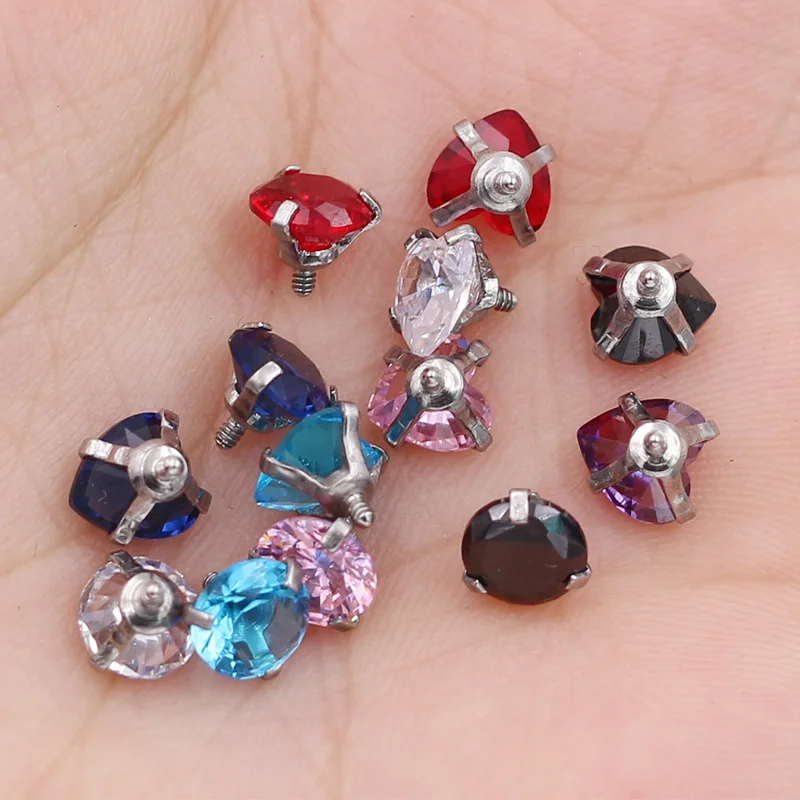 10Pcs/Lot 3A Zircon 1.6x5mm Gem Screw Hole Head Stainless Steel Ball 1.6/14G Lip Tongue Ring Ear Belly Navel Body Piercing