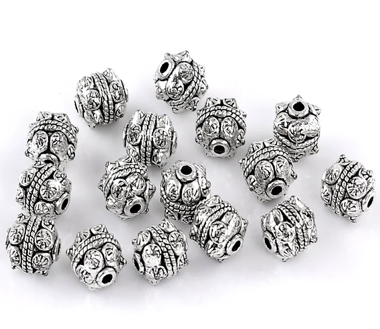 Doreen Box hot-  Charm Beads Pettern Carved Silver Color 11x10mm,20PCs (B22203)