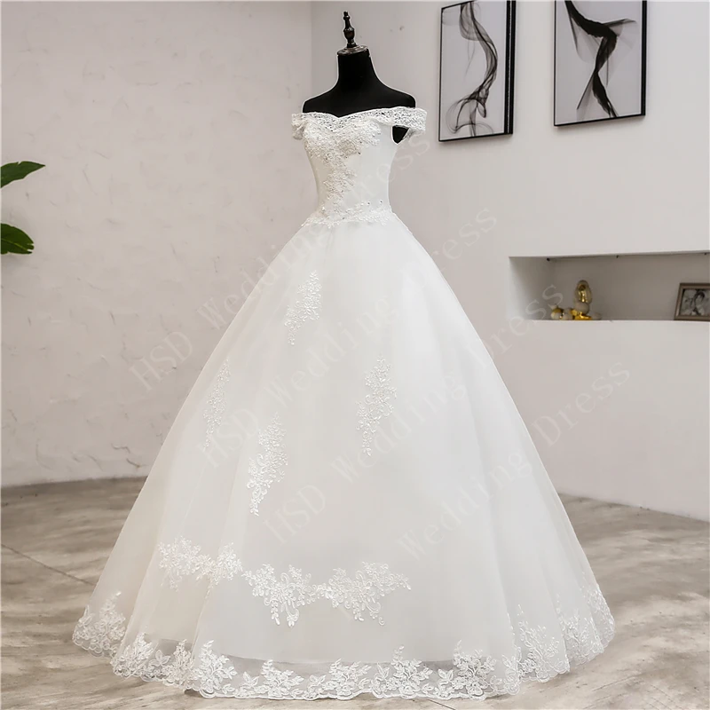 Customized Classic Simple Wedding Dresses Boat Neck Lace Off The Shoulder Wedding Gown Plus Size Bridal Dress Vestido De Noiva