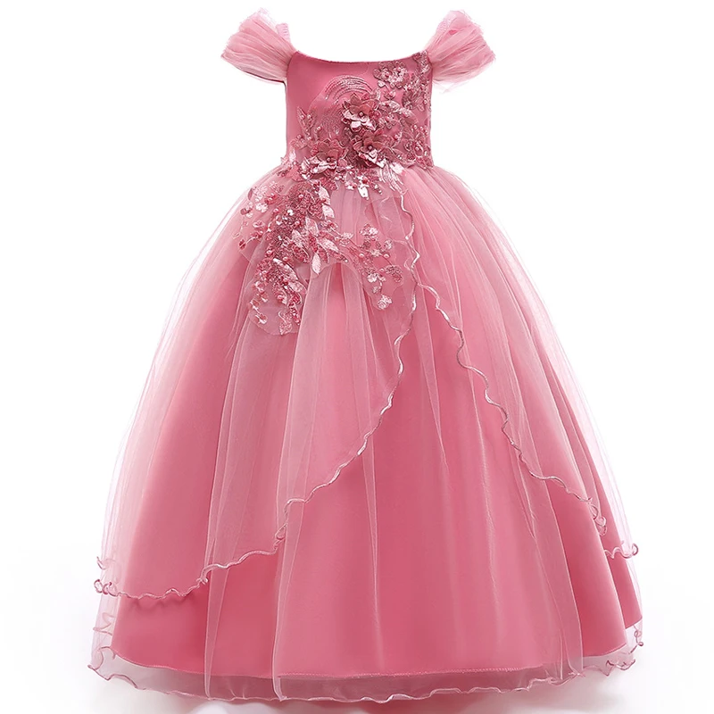 2021 Summer Girls Dress Bridesmaid Elegant Party Princess Dress Kids Dresses For Girls Embroidered Wedding Gown Children Clothes