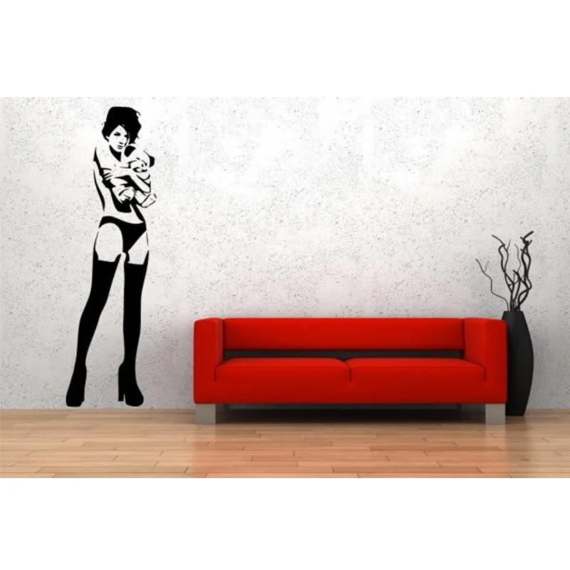 Free Shipping Street Art Banksy Decor - Banksy Sexy Girl With Teddy Bear Wall Sticker