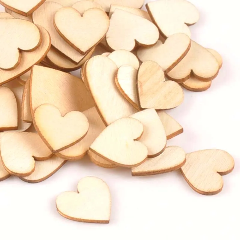 100pcs Natural Unfinished Wood Carfts Heart Shape Scrapbooking DIY For Handmade Home Decoration Wooden Arts 15-28mm m0587x