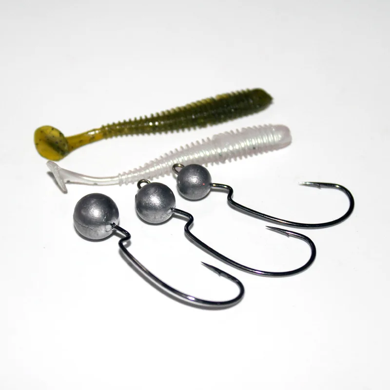 Fishing Wide Belly Hook Soft Worm Bait Fishhook with Ring Jig Head 3.5g/5g/7g Florida Texas Micro Lead Rig Mould Hooks