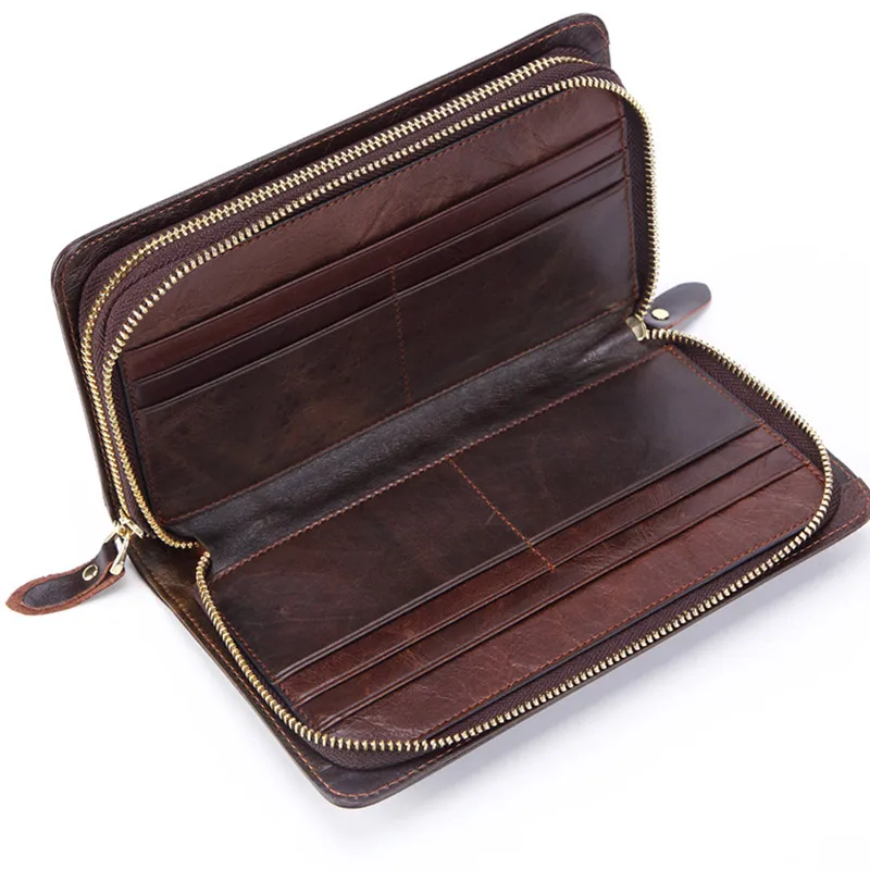 Business Genuine Leather Clutch Wallet Men Long Leather Phone Bag Purse Male  Large Size Handy Coin Wallet Card Holder Money Bag