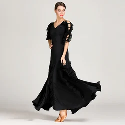 Hollow Sleeves Black Woman Ballroom Dress Waltz Dress Foxtrot Spanish Flamenco Dance Costumes  Standard Social Dress Prom Dress