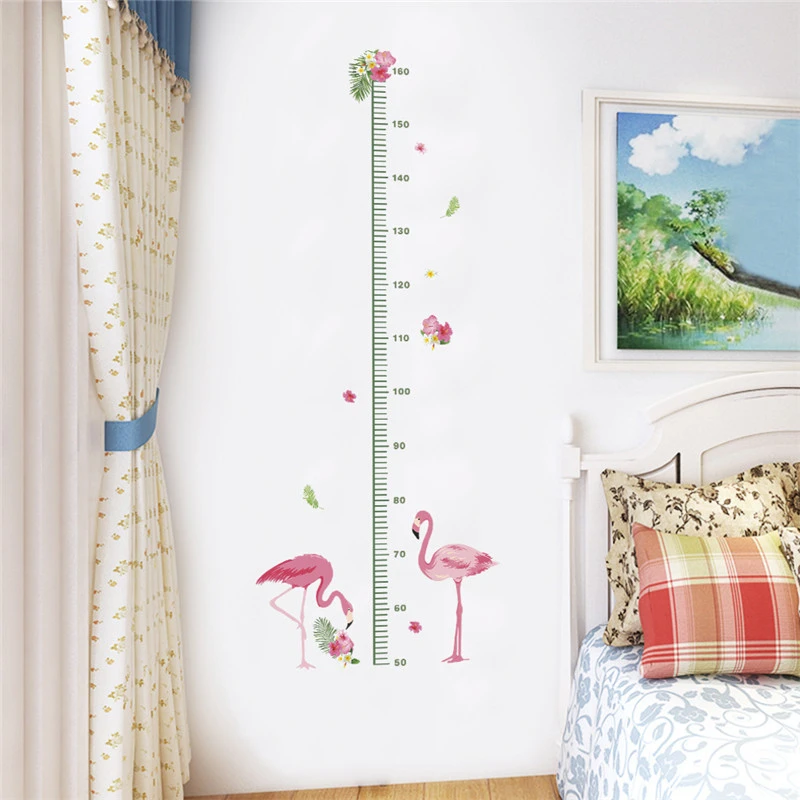 Beautiful Flamingo With Growth Chart Wall Stickers For Kids Room Home Decoration Height Measure Diy Birdl Mural Art Pvc Decals