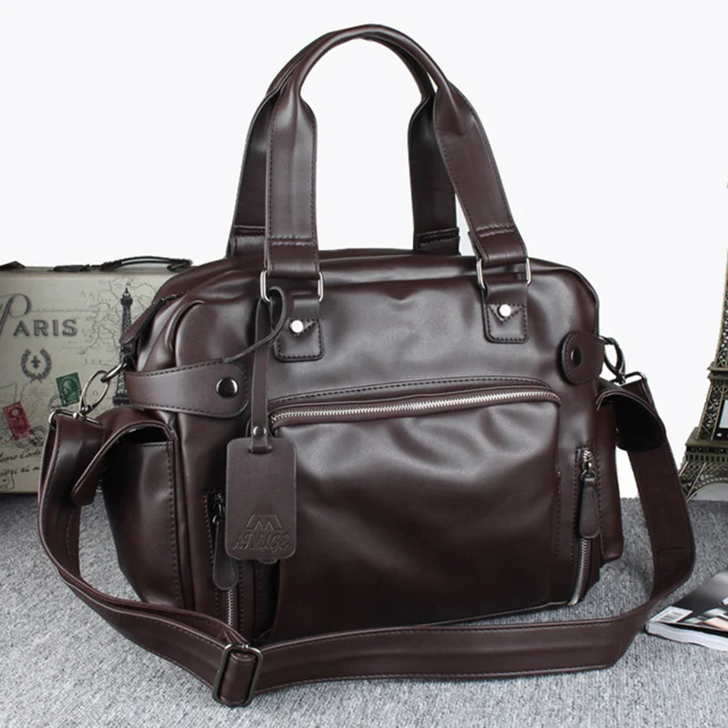 Hot Conventional Large Capacity PU High Quality Retro Style Horizontal Square Men's Business Travel Professional Handbag Handbag