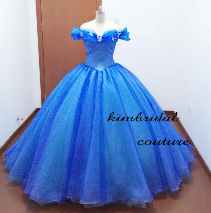 Tatsächliche Bild Abendkleider Kleider Gericht Zug Weg Von der Schulter Schmetterling Blau Ballkleid Cinderella Brautkleider Echt Bild