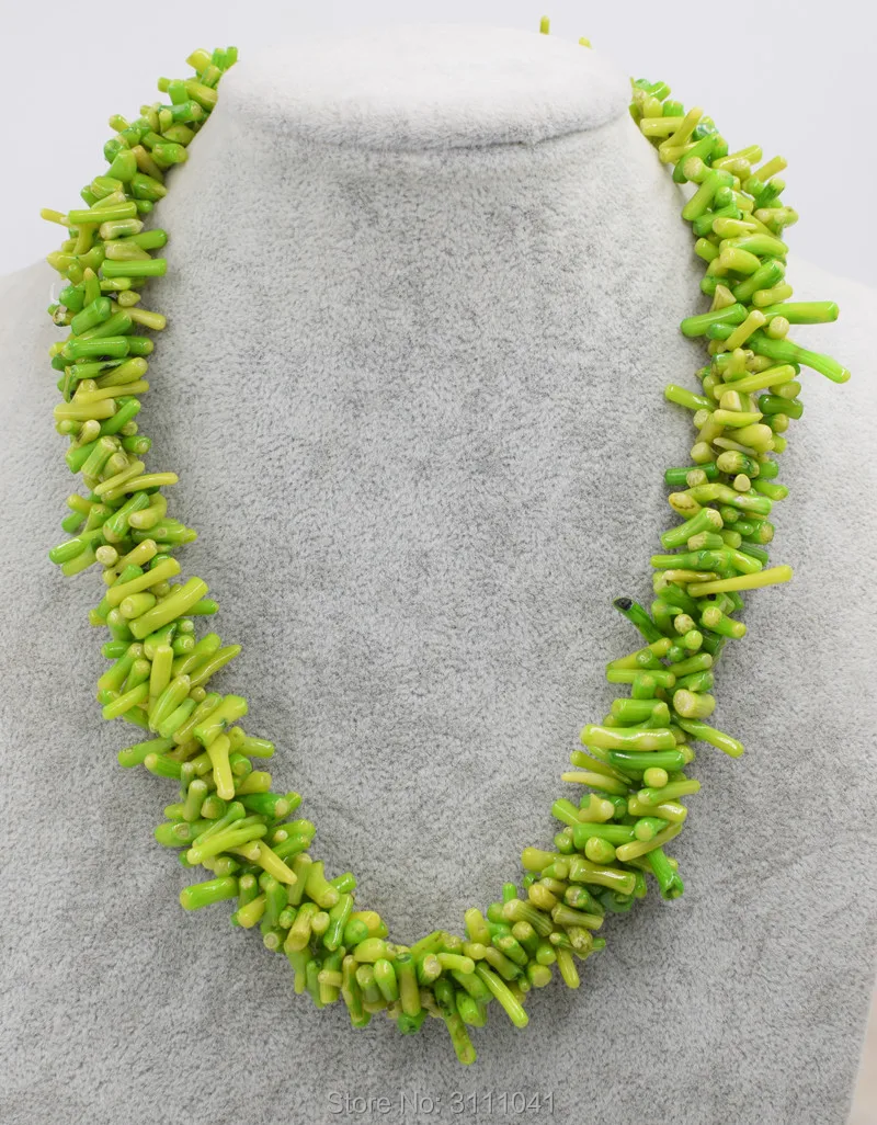 

3rows green coral baroque 3-8mm necklace 18inch wholesale beads nature FPPJ woman 2017