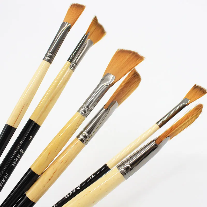 7 pcs/set Professional Fan Shaping Black Nylon Wood Wooden Oil Painting Watercolor Paintbrush For Drawing Art Sources Student