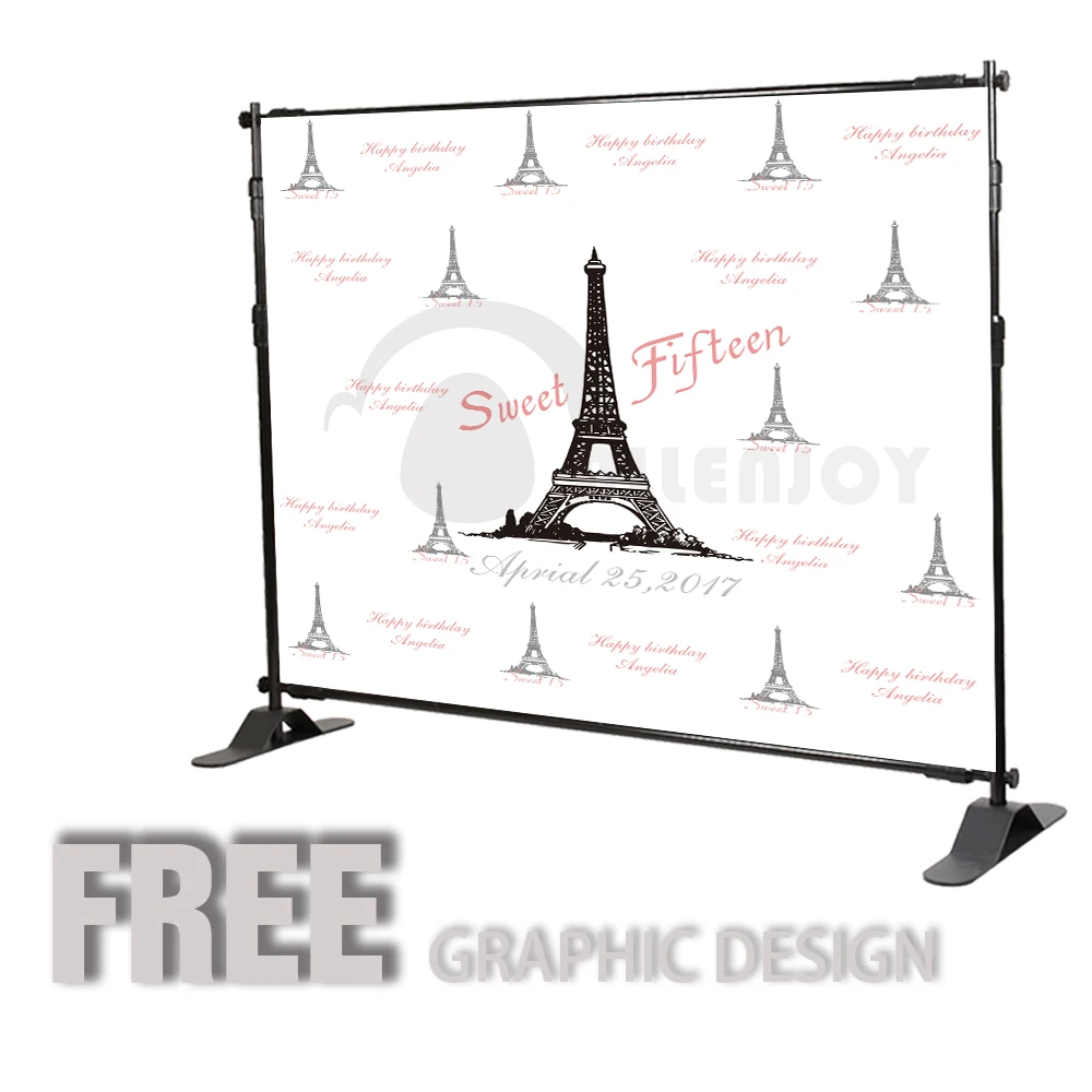 Allenjoy Girls Birthday backdrops Step and Repeat Background Eiffel Tower party banner Invitation celebration Party customize