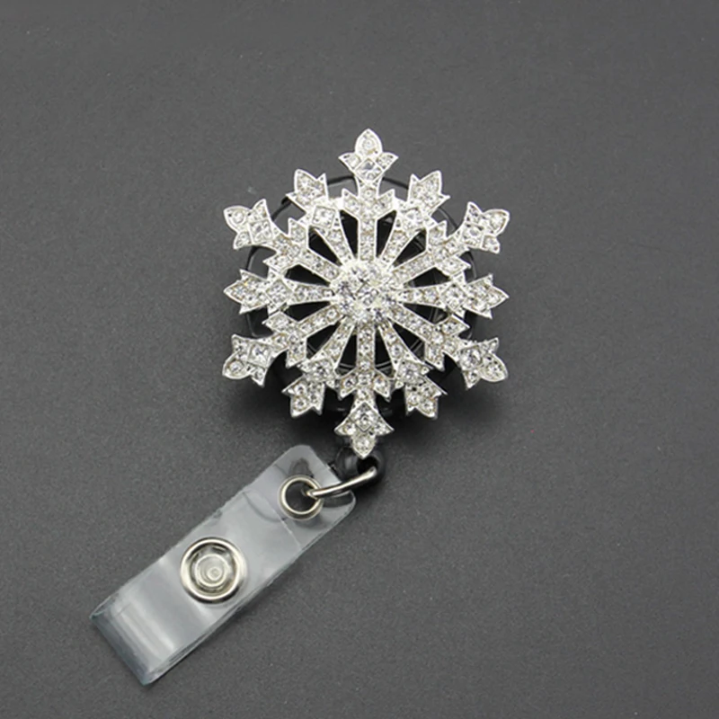 10pcs/lot Hot sell rhinestone Christmas snowflake Rhinestone yoyo ID badge Holder Reel