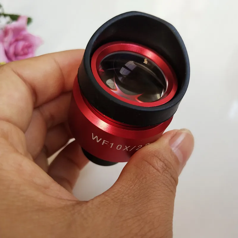 WF10X 22mm Red Shell Adjustable High Eyepoint Biological Microscope Eyepiece Lens 23.2mm with Hood Eyeshade Eye Caps