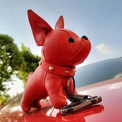 Bulldog Keychain Pu Leather Animal Dog Keyring Holder Bag Charm Trinket Chaveiros Bulldog Bag Accessories Punk Style Pendan