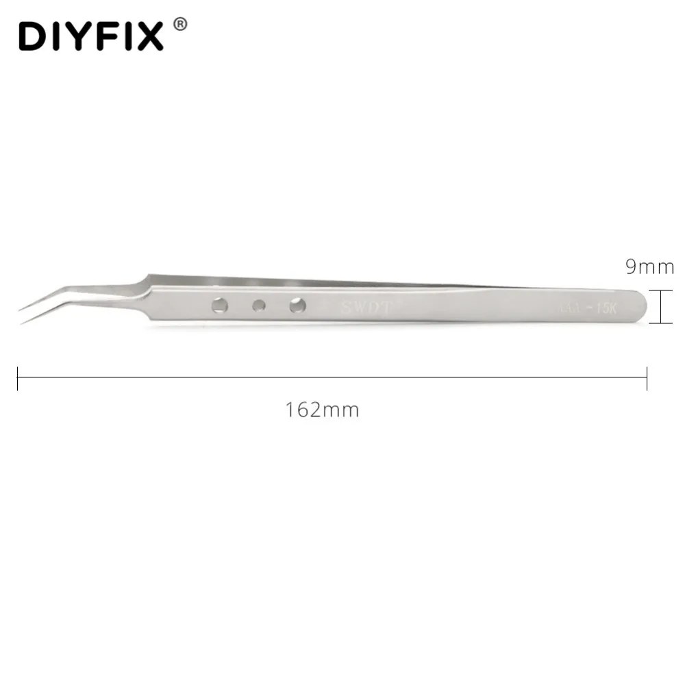 DIYFIX Precision Electronic Tweezers Anti-Static Clips Curved Tips Forceps for Phone Repair Eyelash Extension Hand Tools Set