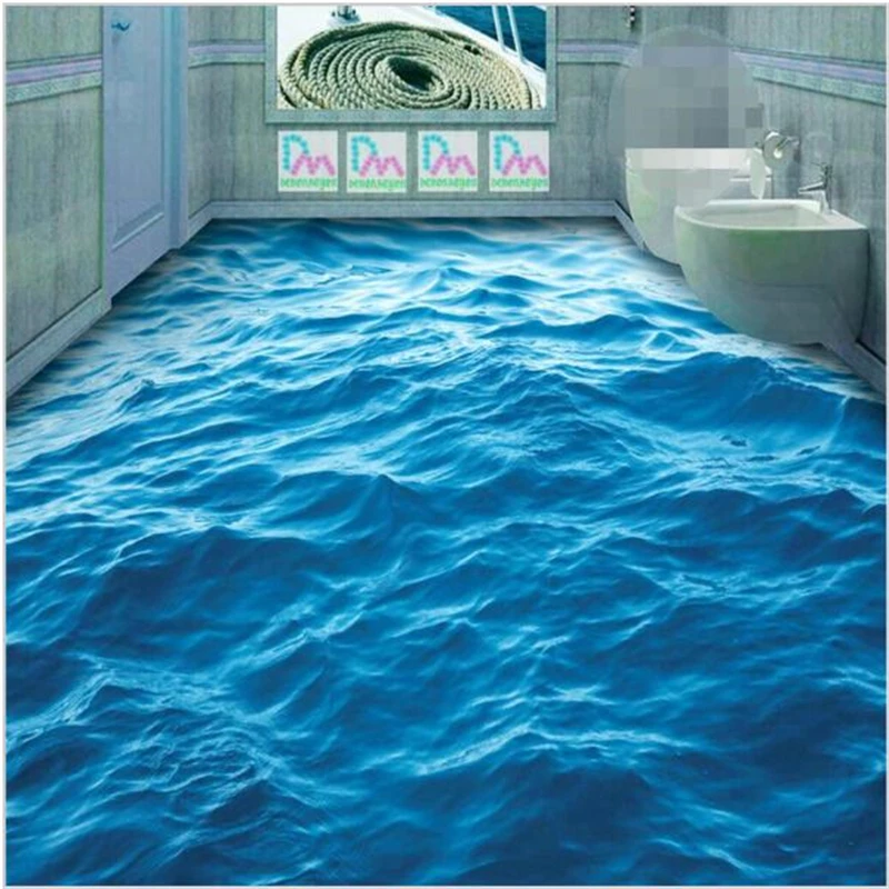 beibehang self-adhesive PVC Wallpaper 3d flooring Modern Custom HD deep blue sea waves ripple non-slip waterproof thickened